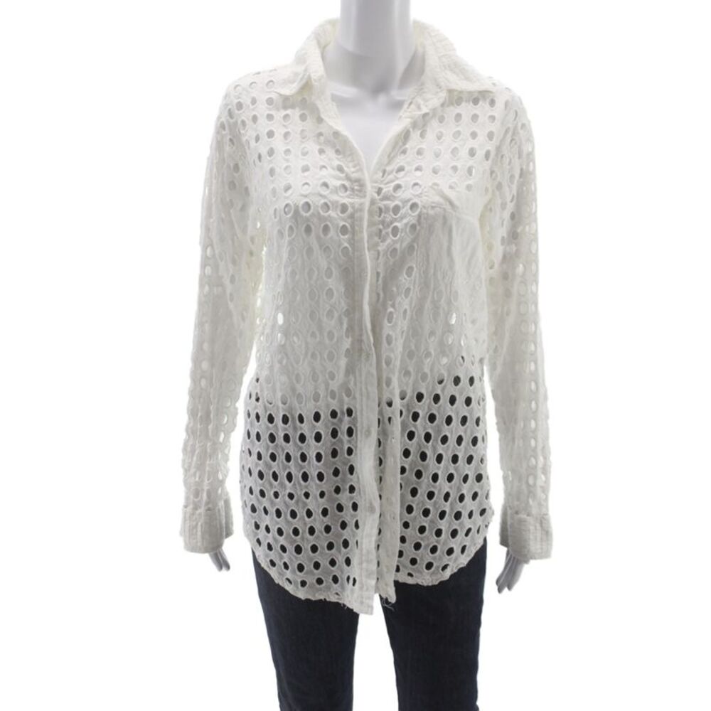 Solid & Striped Womens Basic Button-Up Long Sleeve Collared White Cotton Size S